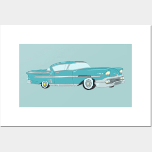 Rockabilly Vintage Car in Blue Posters and Art